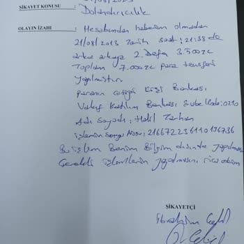 Denizbank Banka Hesabımdan Haberim Olmadan Para Transferi Dolandırı