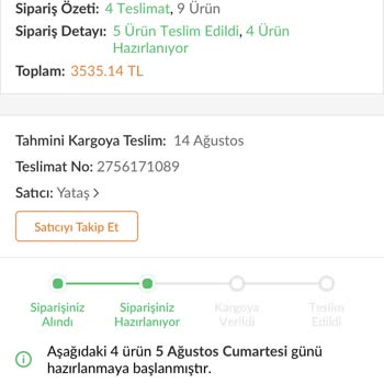 Yataş Aldığım Ürünleri Yollamıyor