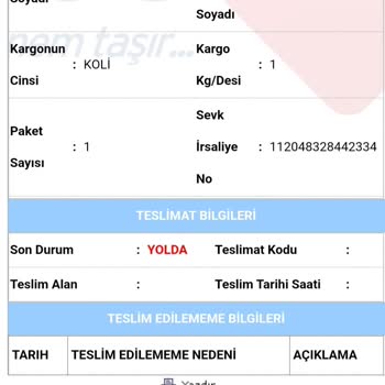 Aras Kargo  Giyimkent Şubesi Teslim Yapmıyor