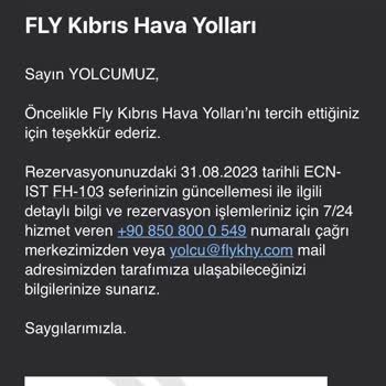 Fly Kıbrıs Havayolları Bileti İptal Edildi