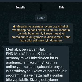 WhatsApp Güvenli Olmayan İş Teklifleri Hk