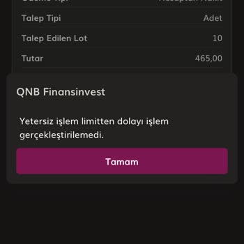 QNB Finansinvest İşlem Limiti Sorunu