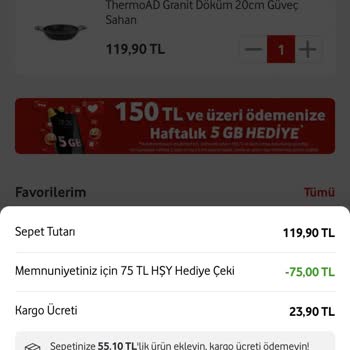 Vodafone Her Şey Yanımda Kargo Ücreti Talebi