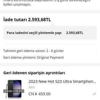 Aliexpress 2650 Tl İade İstiyorum