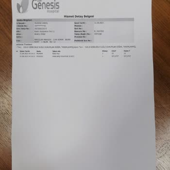 Özel Genesis Hospital Hastane Şikayeti Edilmeyen Muayene Ücreti