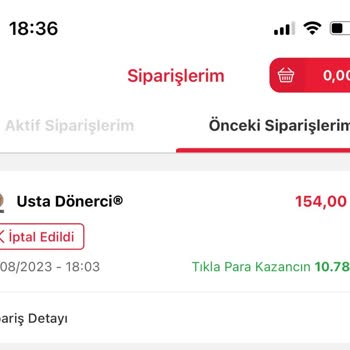 Usta Dönerci İptal Edilen Sipariş
