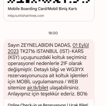 THY- Biniş Kartı Oluşturduktan Sonra Yapılan Yer Değişikliği