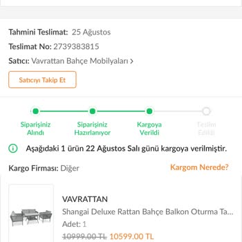 Trendyol Vavrattan Bahçe Takımını Teslim Etmiyor