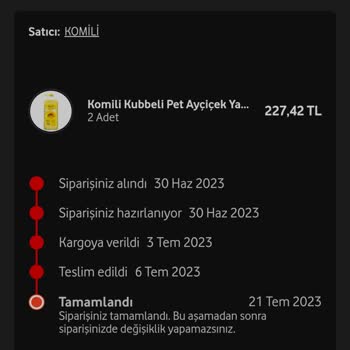 Vodafone Her Şey Yanımda 2 Adet Yağ Aldım 1 Adet Geldi