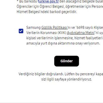 Samsung Öğrenci İndirimi E-devlet Barkod Hatası