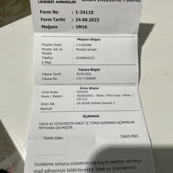 Under Armour Ayakkabı Arka Çekecek Yeri Yırtılması