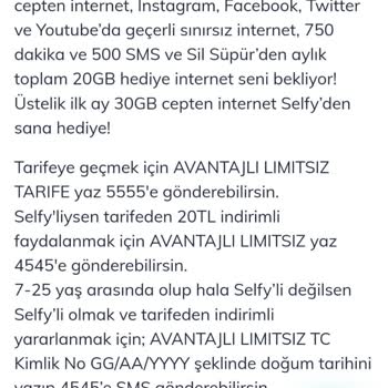 Türk Telekom Selfy Avantaj Limitsiz Sosyal Tarifesi Mağduru