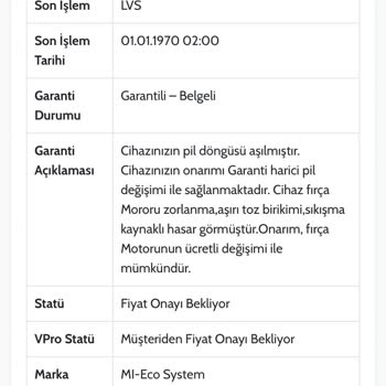 Ouno Service Tarafından Garantili Cihazıma İstenen Hizmet Bedeli
