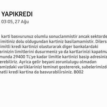 Yapı Kredi Bankası Kredi Kartı Limit Sorunu