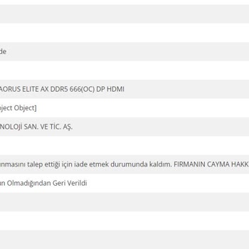 İncehesap Firma Ürün İade Sorunu