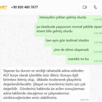 AGT Kurye (aynigunteslim.com) AGT Tarafından Teslimatı Geciktirilen Bir Sipariş Daha