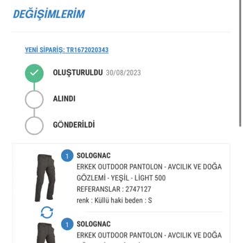 Decathlon Ürün Değişiminde Durum Bilgisi Verilmiyor.