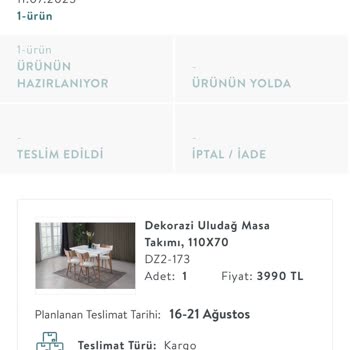 Vivense "Planlanan Teslim Süresinde Teslim Edilmeyen Ürün"