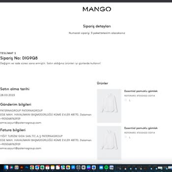 Mango Teslim Etmediği Ürün Hakkında;