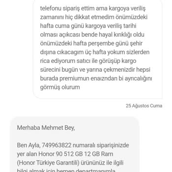 Hepsiburada Honor 90 Marka Telefonun 15 Gündür Kargolanmasını Bekliyorum.