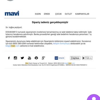 Mavi Marka Ürün İadesi Yerine Hediye Çeki Yolluyor