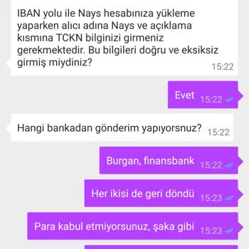 Nays Hesabım Para Kabul Etmiyor
