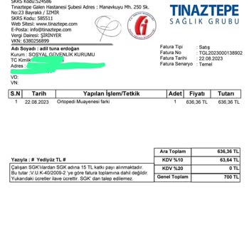 İzmir Tınaztepe Galen Bayraklı Hastanesi Vergi Usul Kanununa Uygun Olmayan Fatura