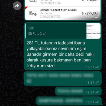 Bahadır Lezzet (Sakarya) Restoranda Kasanın Müşteriye Tavrı Sorunlu