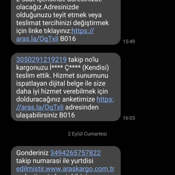 Aras Kargo Yanlış Mesaj Gönderi Takip No
