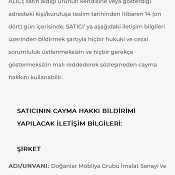 Kelebek Mobilya Ayıplı Mal Ürün Gösterildiği Gibi Değil