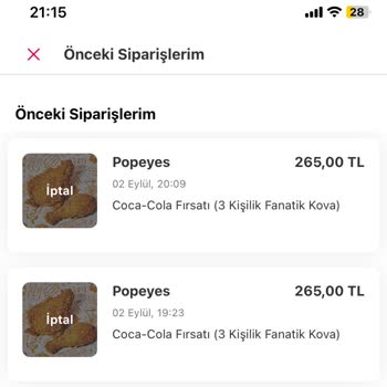 Popeyes Gerekçesiz Sipariş İptali
