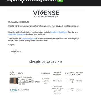 Vivense Sattığı Montaj Hizmetini Belirtilen Sürede Yapmıyor