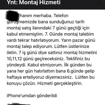 Vivense Sattığı Montaj Hizmetini Belirtilen Sürede Yapmıyor