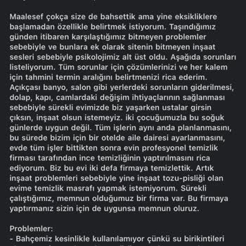 Dap Yapı İnşaat'ın Oturduğum Projesindeki Eksiklikler