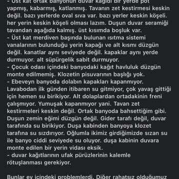 Dap Yapı İnşaat'ın Oturduğum Projesindeki Eksiklikler