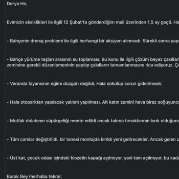 Dap Yapı İnşaat'ın Oturduğum Projesindeki Eksiklikler