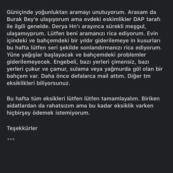 Dap Yapı İnşaat'ın Oturduğum Projesindeki Eksiklikler