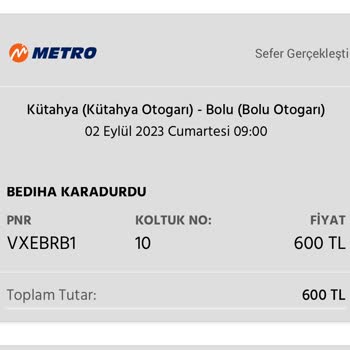 Metro Turizm Kafasına Göre İptal Edilen Bilgi Verilmeyen Bilet