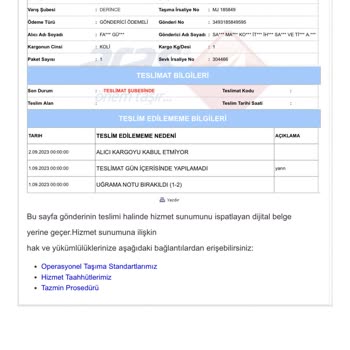 Aras Kargo Derince Şube Teslim Edilmeyen Kargo