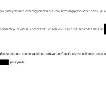 Yemeksepeti Mahalle Yemeksepeti Eksik Ücret İadesi - Çözüm Merkezi İletişim Sorunu