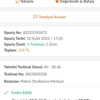 Trendyol Yemek Sipariş Teslim Edilmedi