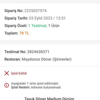Maydonoz Döner Şirinevler Şubesi Sipariş Sorunu