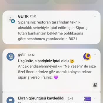GetirYemek 11.30 Da Verilen Yemek Siparişin 12.40 Da İptal Edilmesi. Ve Aç Kalmak