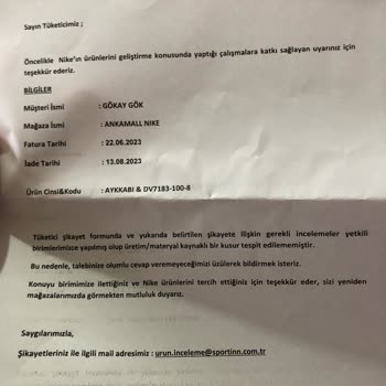 Nike Air Ayakkabı Değişim-iade