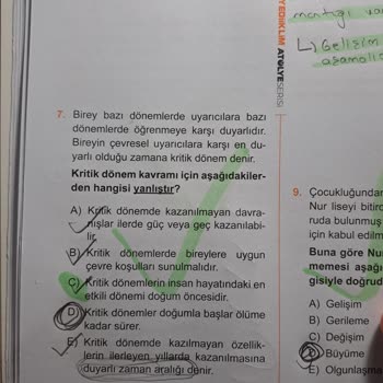 Yediiklim Atölye Serisi Hatalı Cevaplar