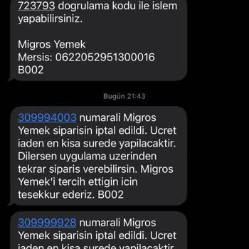 Migros Yemekteki Siparişlerin İptali, Müşteri Temsilcisinin Olmayışı!