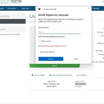 Serverkurma.com 1.625.00 TL Verdim Ama Hata Veriyor