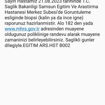 Samsun Eğitim ve Araştırma Hastanesi Sonuç Çıkmadan Çıkmış Gibi Mesaj Atılması