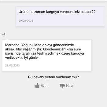 N11 Kargoya Verilemeyen Ürün