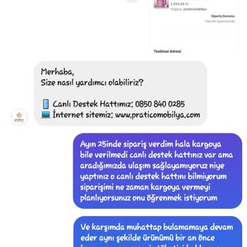 Pratico Mobilya Ödeme Alıp Ürün Yollamıyor
